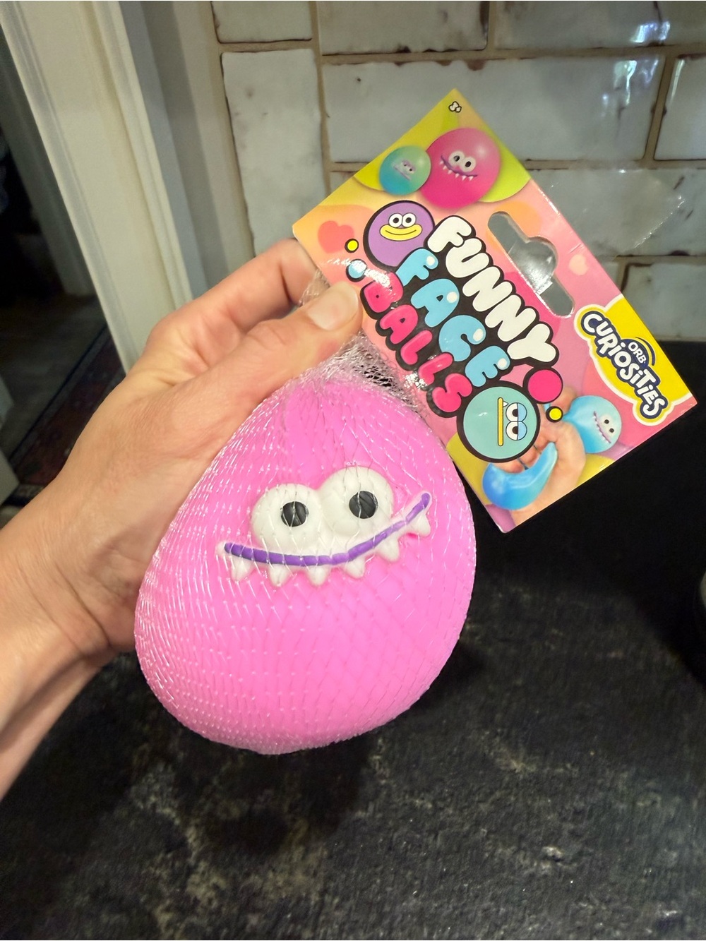 Orb Curiosities Funny Face Balls Pink Squeeze Toy - Picture 3 of 3